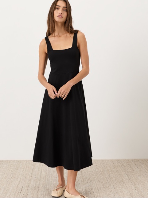 Pact Organic Fit & Flare Square Neck Dress Fit And Flare Midi Dress Xs